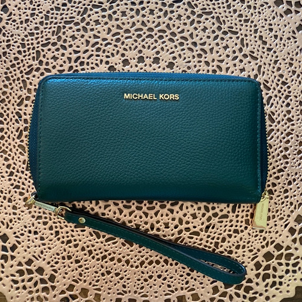 Forest Green Michael Kors Wristlet